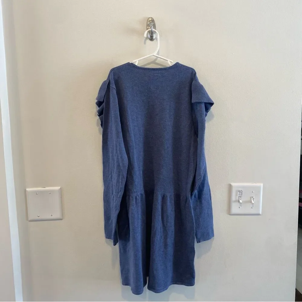 Zara knit ruffle dress in blue girls 13/14 long sleeve